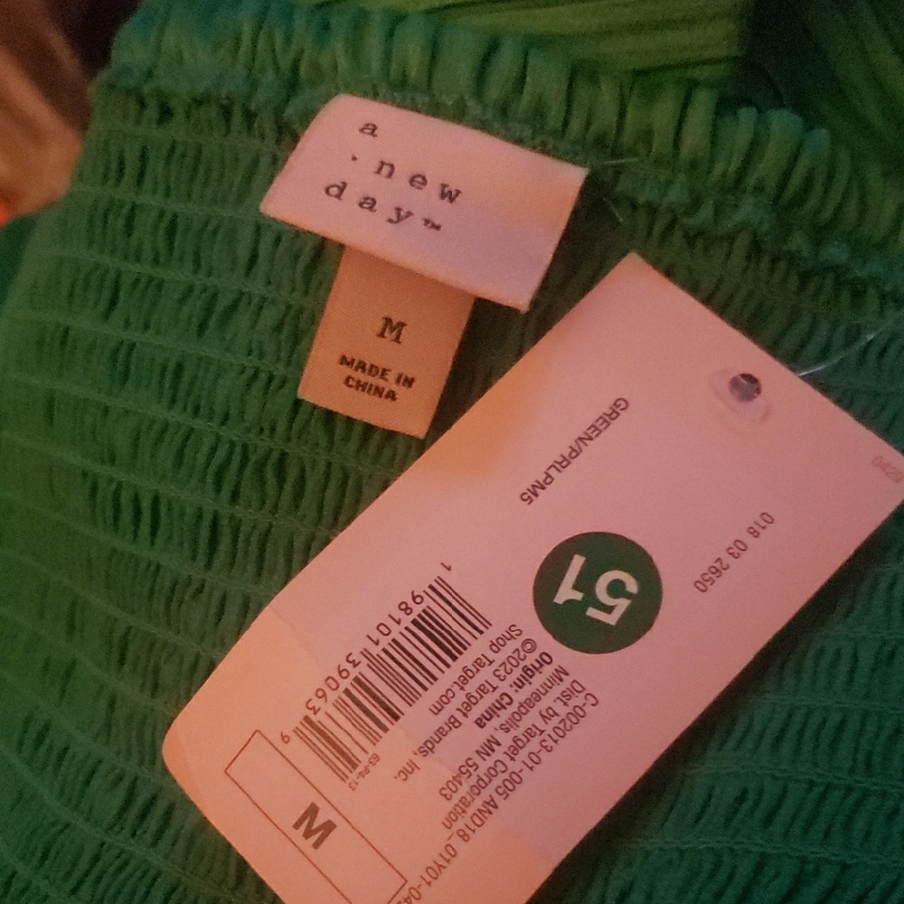 A New Day Green Smocked Ruched Midi Dress, Size Medium - Picture 2 of 5